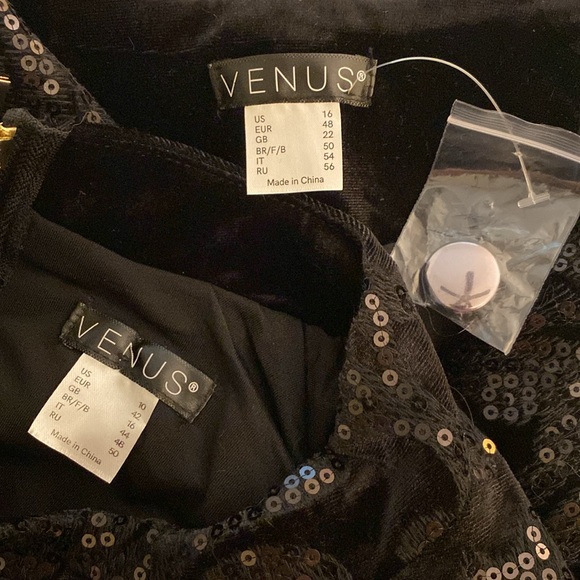 Venus Black Velvet & Floral Sequin Keyhole Dress & Waterfall Back Blazer Set - Picture 7 of 12